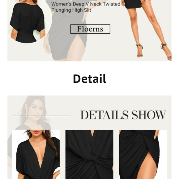 Floerns XL Women's Deep V Neck Twisted Plunging High Slit Mini Party Dress/Tunic - Picture 14 of 14